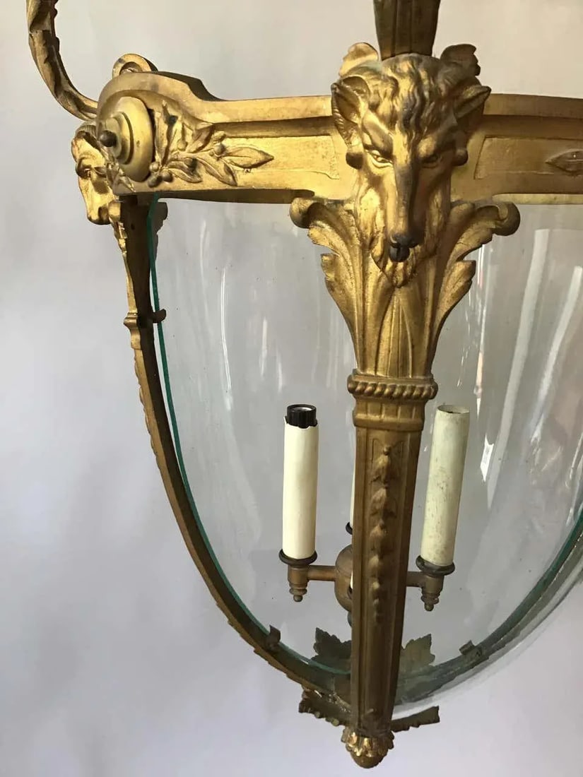 1920s French Gilt Bronze Rams Head Lantern - 5