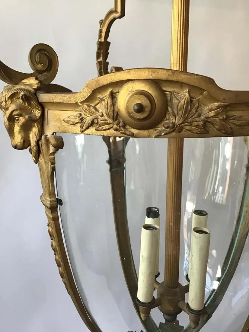 1920s French Gilt Bronze Rams Head Lantern - 6