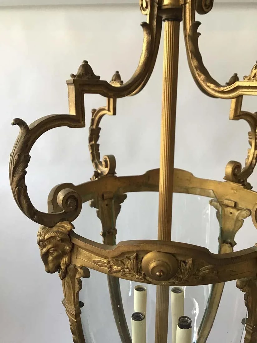1920s French Gilt Bronze Rams Head Lantern - 8