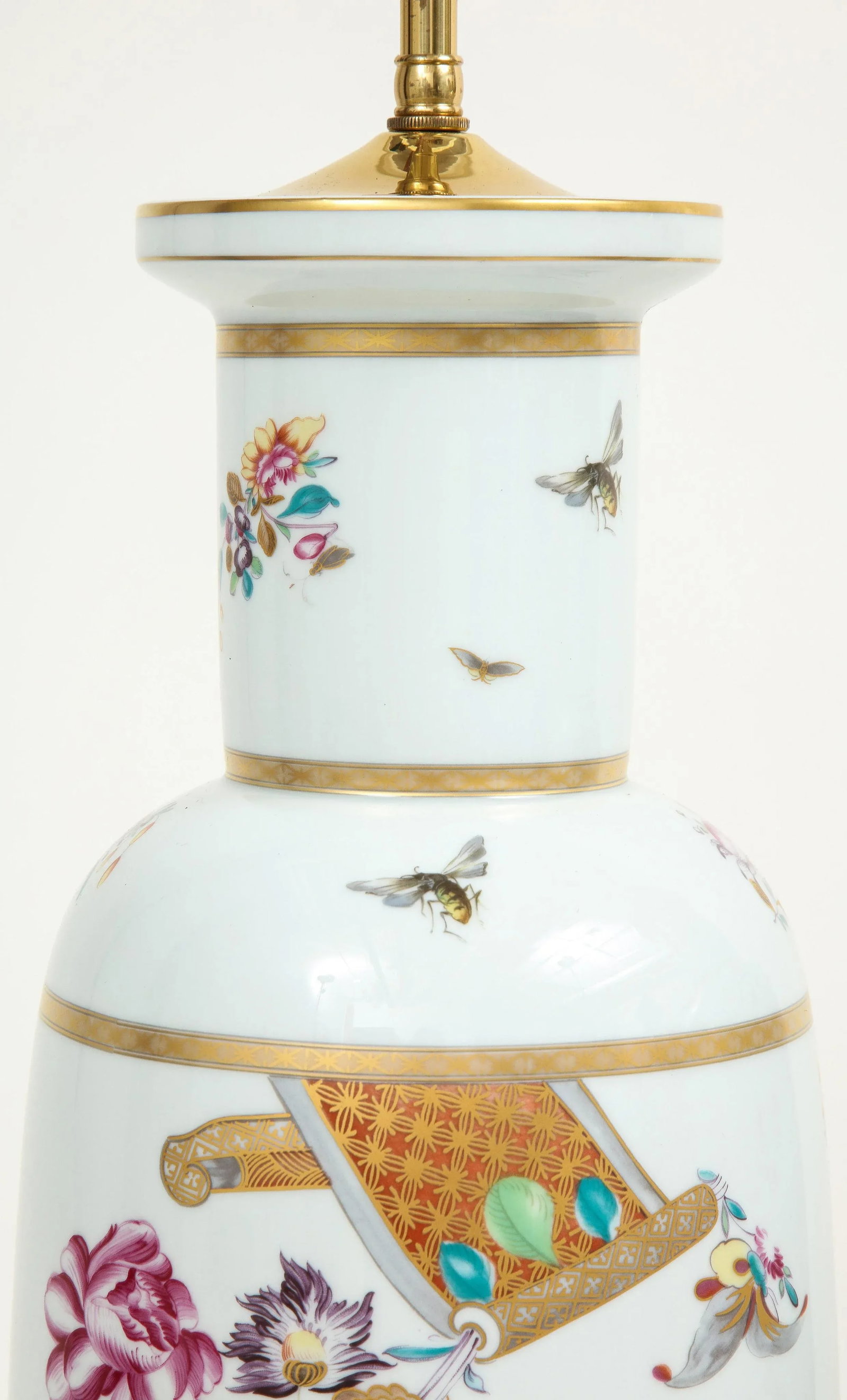 Porcelain Polychrome and Gilt Rouleau Vase Lamps - a Pair - 3