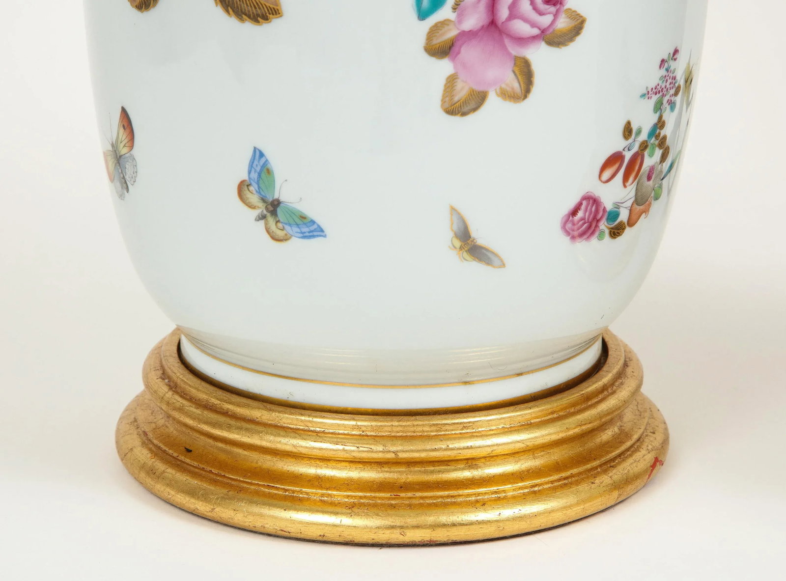 Porcelain Polychrome and Gilt Rouleau Vase Lamps - a Pair - 5