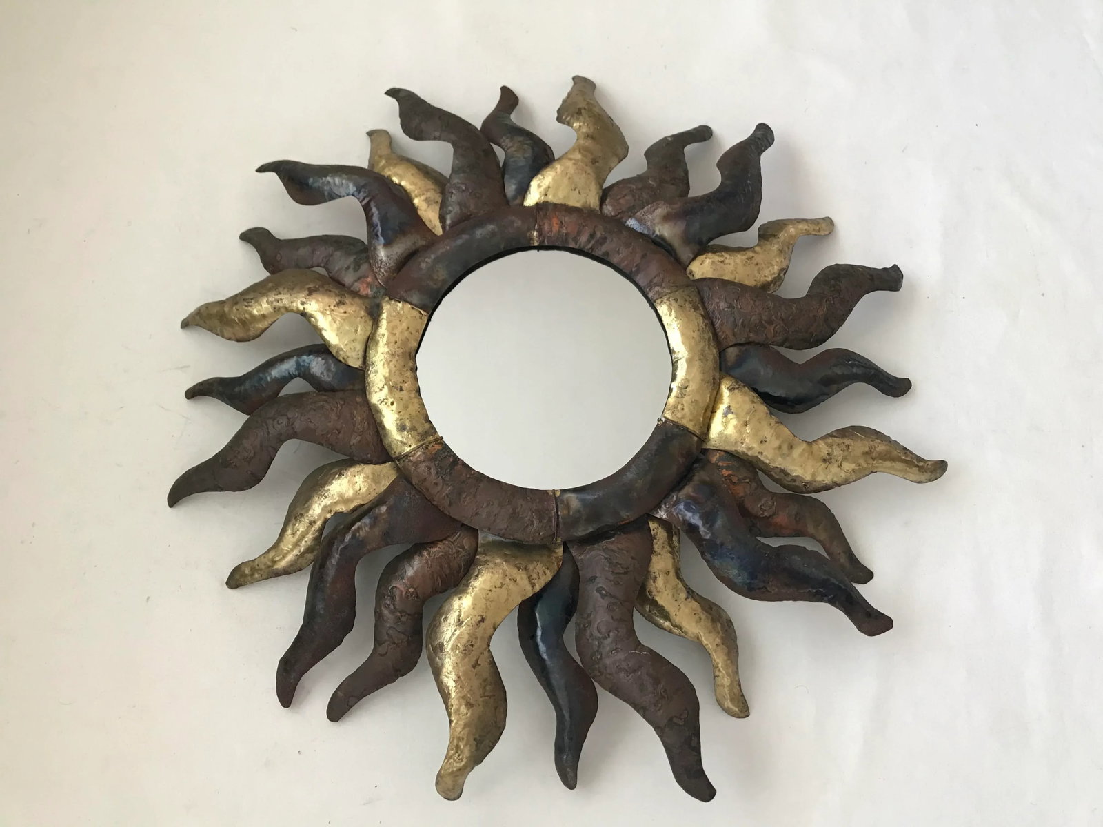 Vintage Brutalist Large Metal Sunburst Wall Mirror - 10