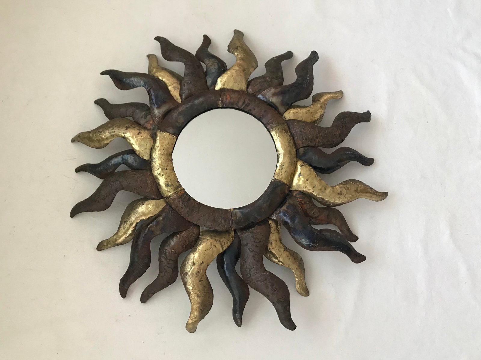 Vintage Brutalist Large Metal Sunburst Wall Mirror - 11