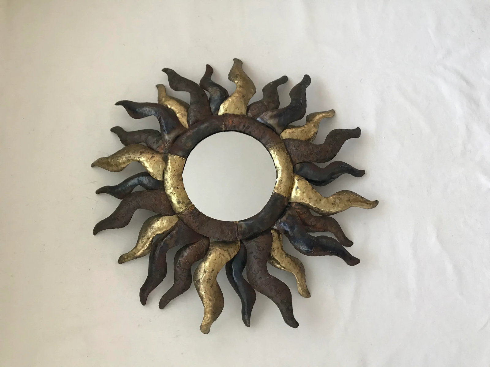 Vintage Brutalist Large Metal Sunburst Wall Mirror - 2