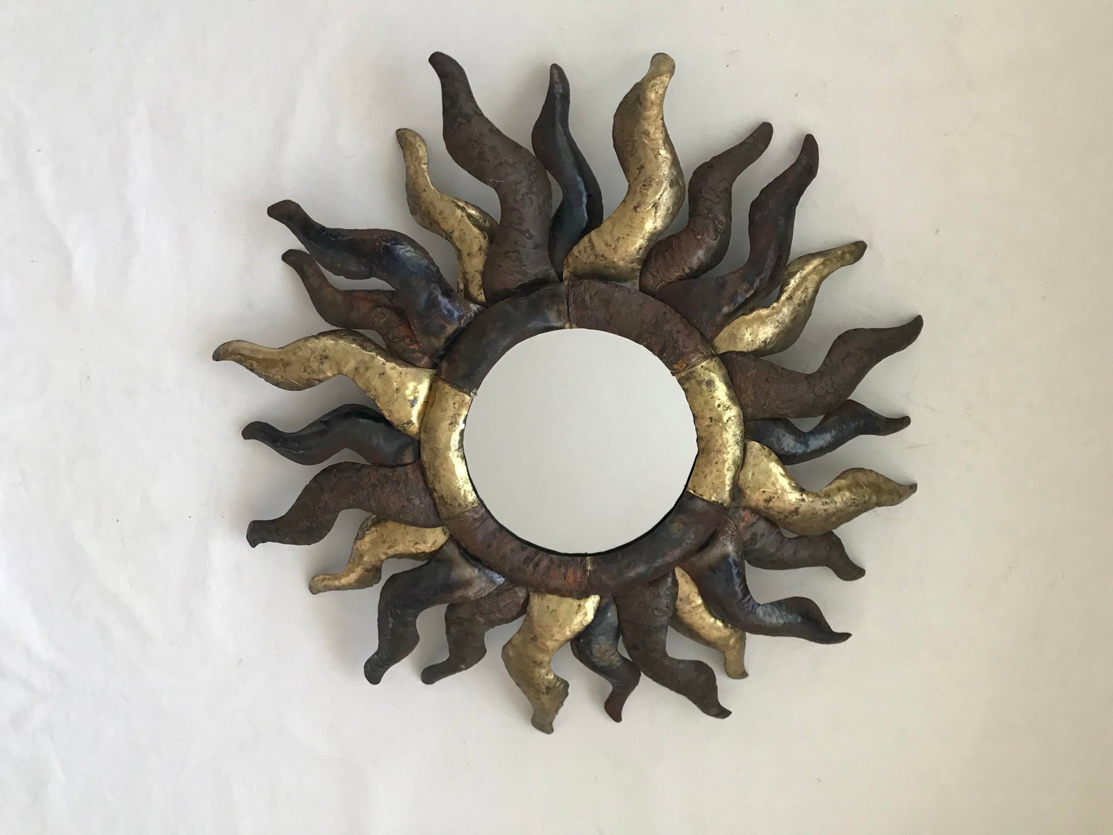Vintage Brutalist Large Metal Sunburst Wall Mirror - 3