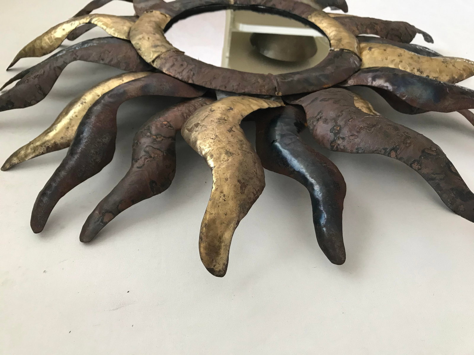 Vintage Brutalist Large Metal Sunburst Wall Mirror - 5