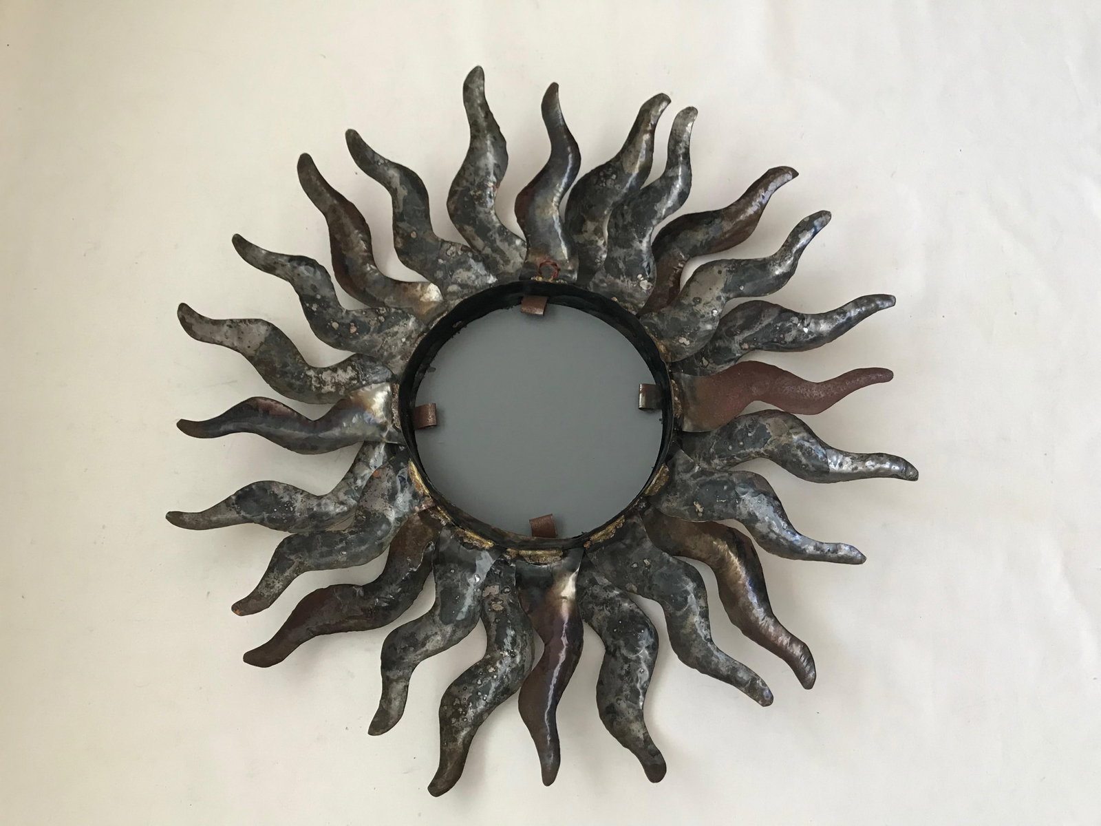Vintage Brutalist Large Metal Sunburst Wall Mirror - 7