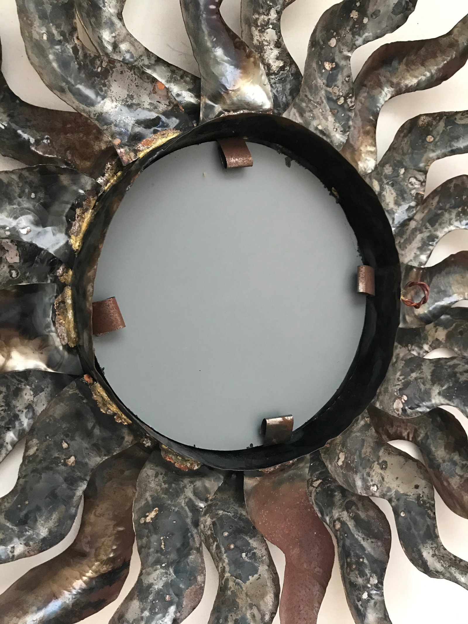 Vintage Brutalist Large Metal Sunburst Wall Mirror - 8