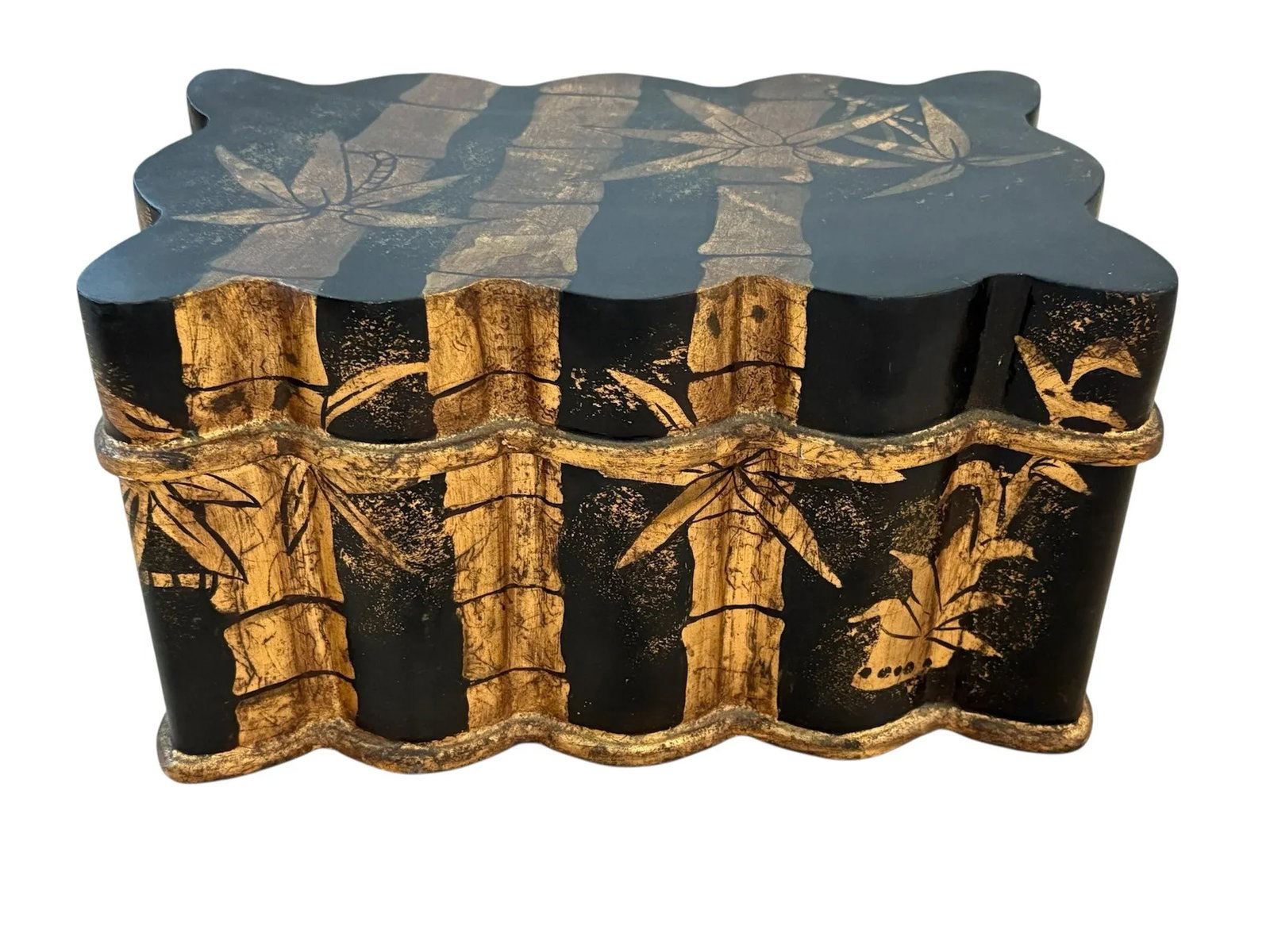 Vintage Black Gilded Chinoiserie Bamboo Box - 2