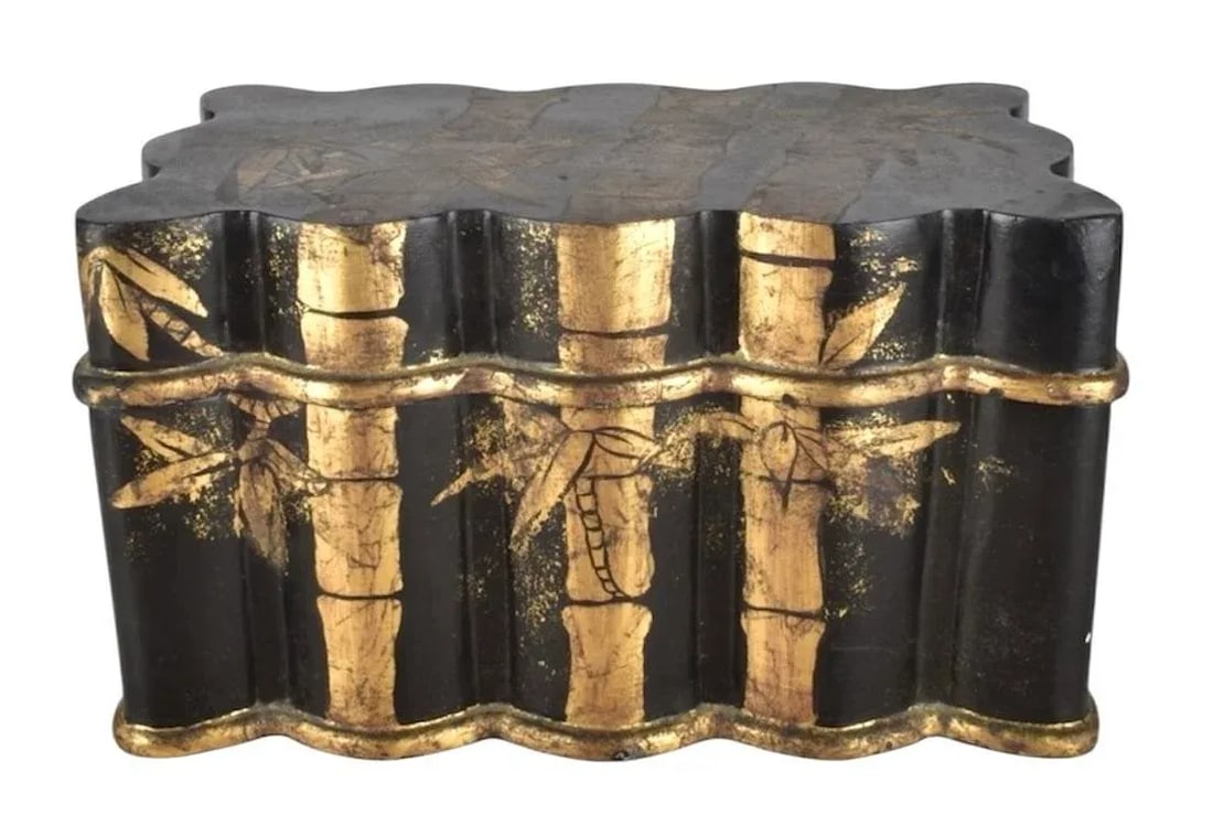 Vintage Black Gilded Chinoiserie Bamboo Box - 3