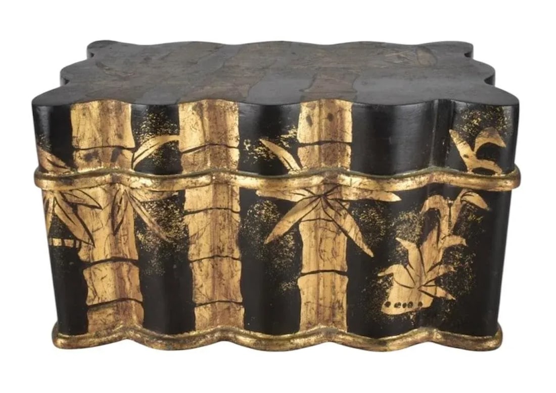 Vintage Black Gilded Chinoiserie Bamboo Box - 5