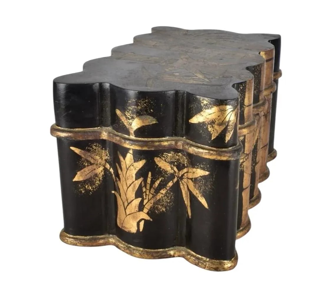Vintage Black Gilded Chinoiserie Bamboo Box - 6