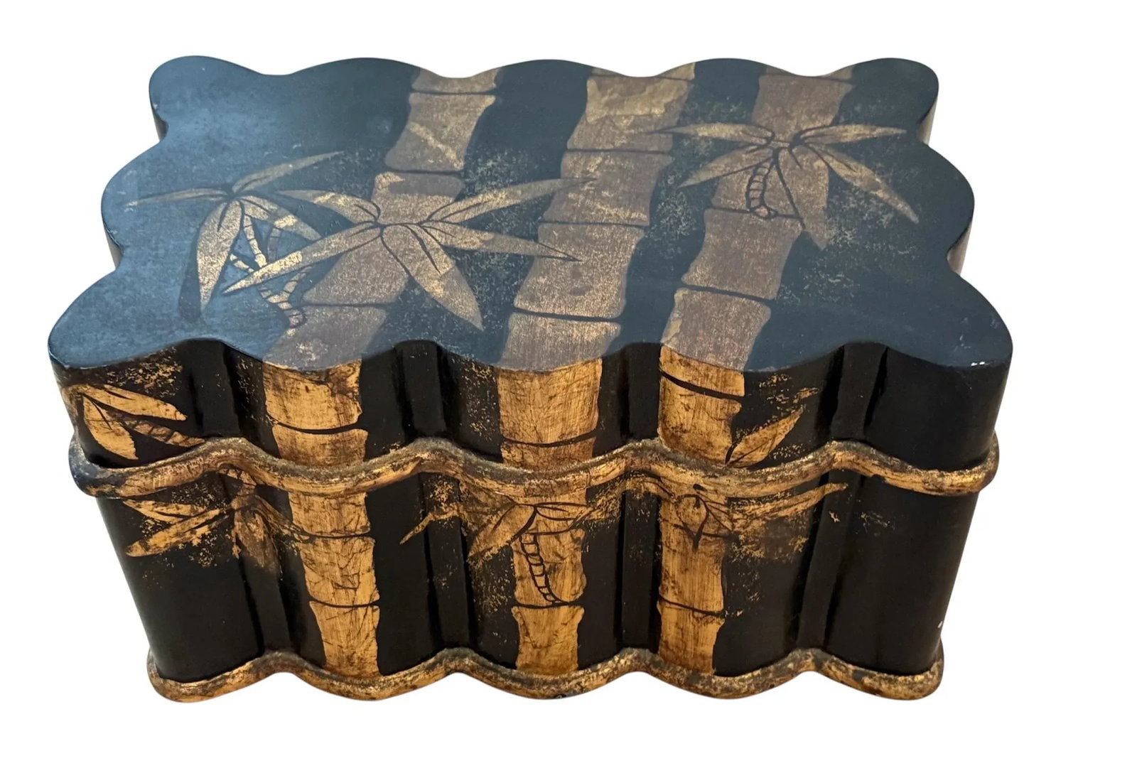 Vintage Black Gilded Chinoiserie Bamboo Box - 7