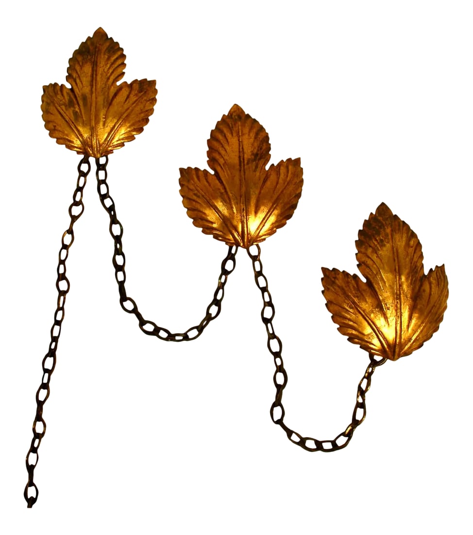 1950s Three Light Gold Leaf Wall Sconce (1 of 8)
