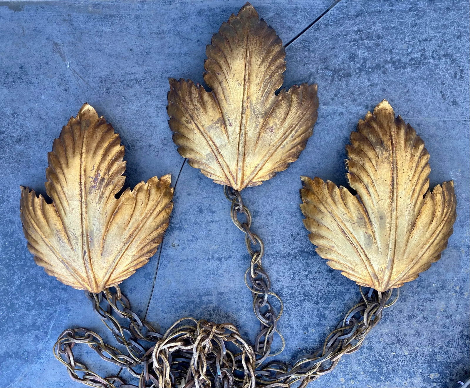 1950s Three Light Gold Leaf Wall Sconce - 2