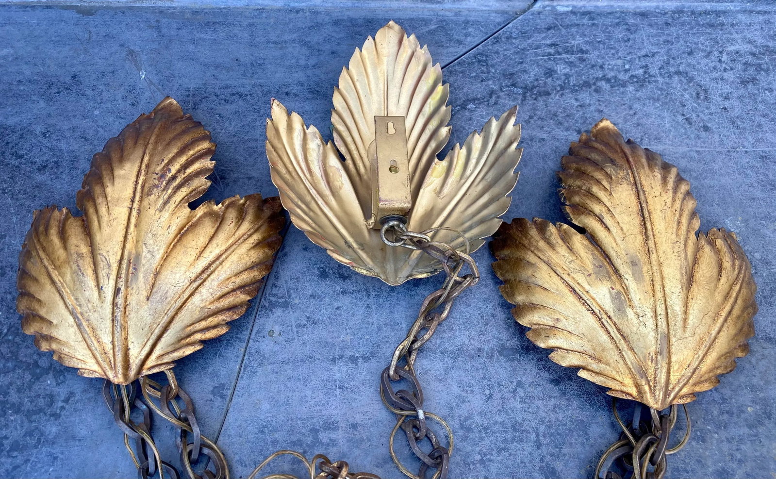 1950s Three Light Gold Leaf Wall Sconce - 5