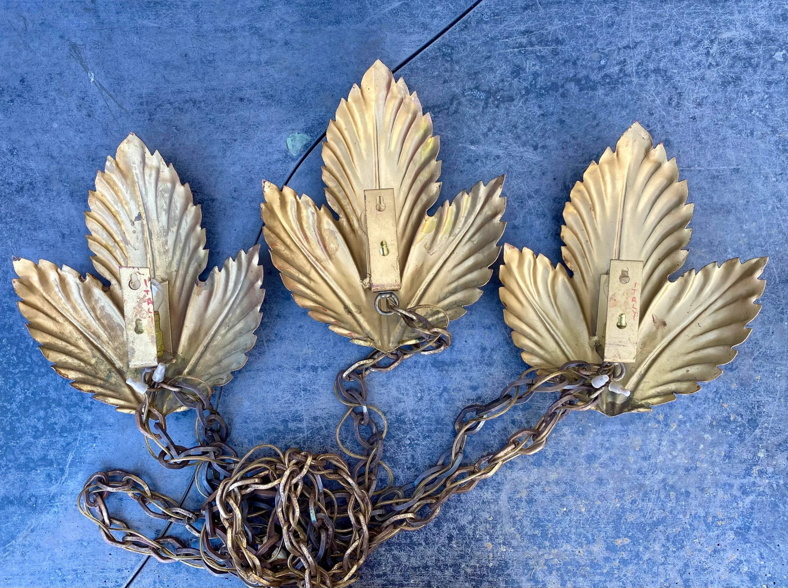 1950s Three Light Gold Leaf Wall Sconce - 6