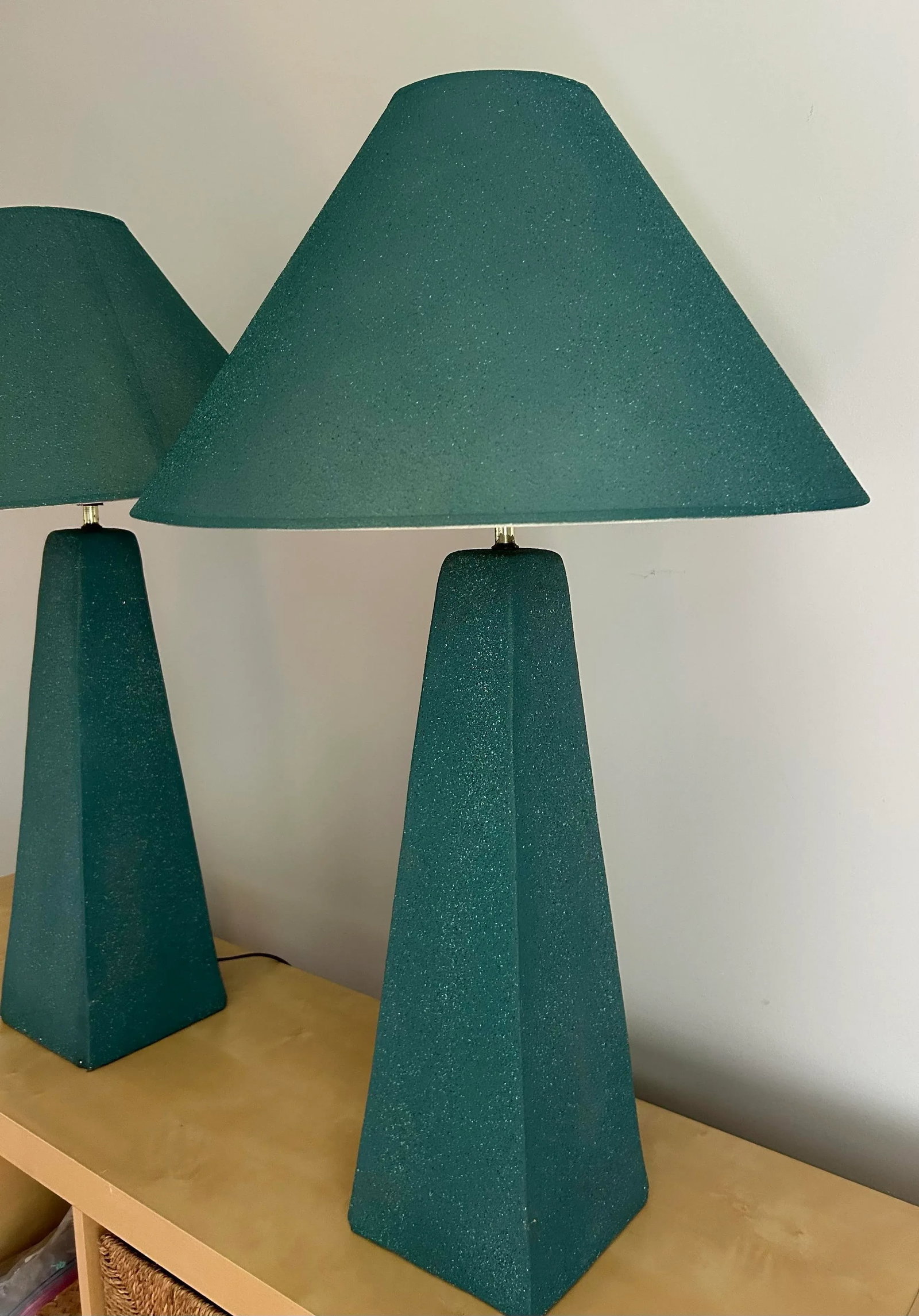 Vintage 1980's Teal Blue Custom Made Ceramic Large Table Lamps - 2