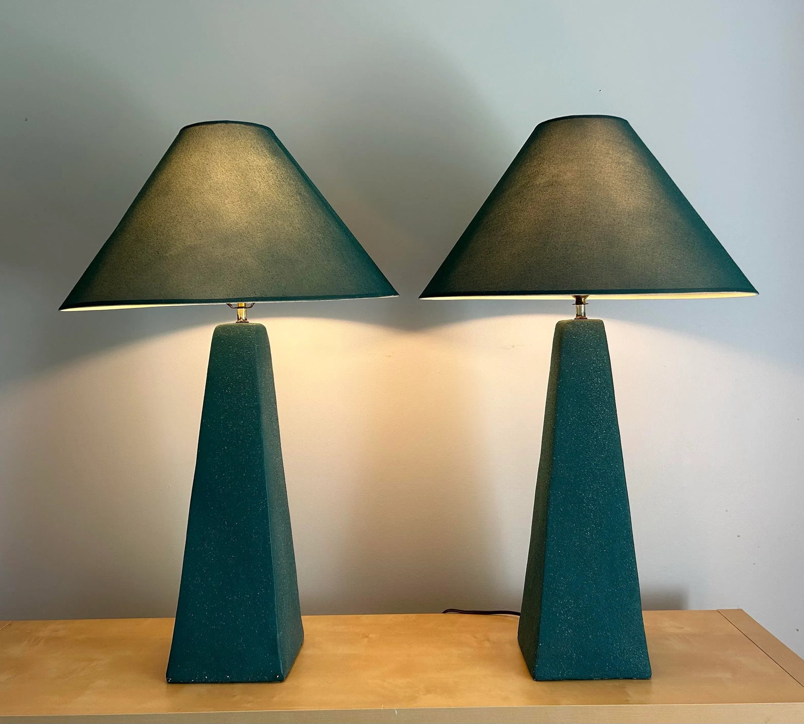 Vintage 1980's Teal Blue Custom Made Ceramic Large Table Lamps - 3