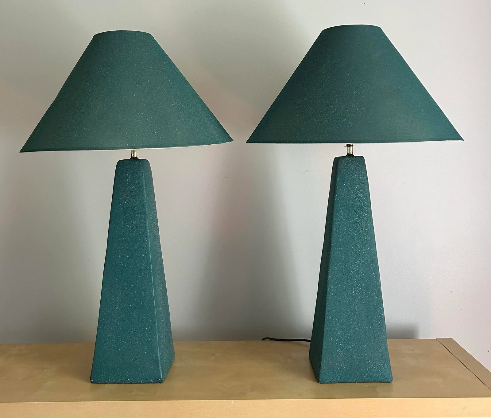 Vintage 1980's Teal Blue Custom Made Ceramic Large Table Lamps - 5