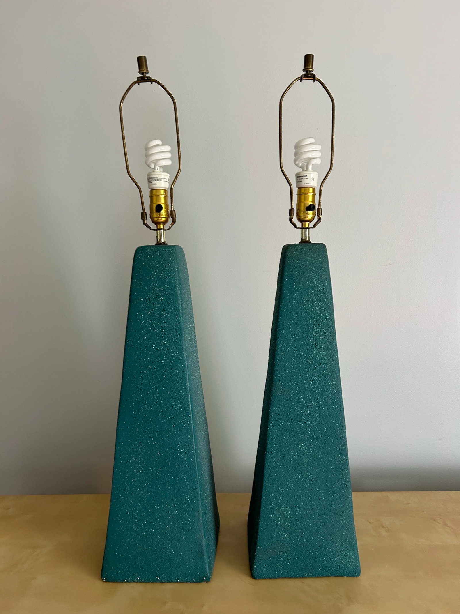 Vintage 1980's Teal Blue Custom Made Ceramic Large Table Lamps - 6