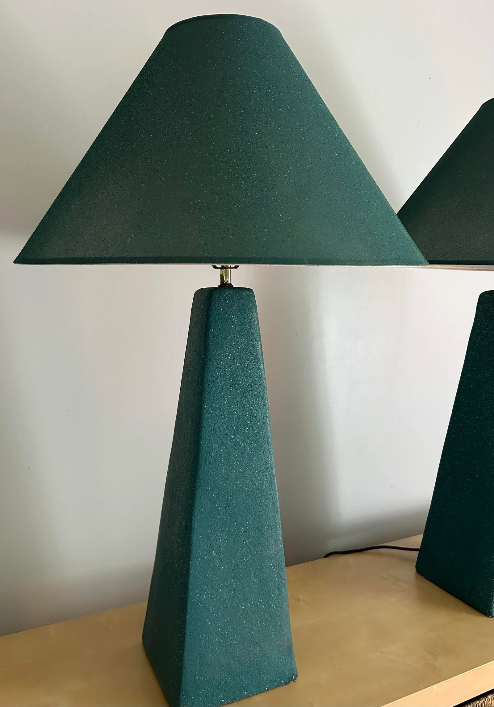 Vintage 1980's Teal Blue Custom Made Ceramic Large Table Lamps - 7