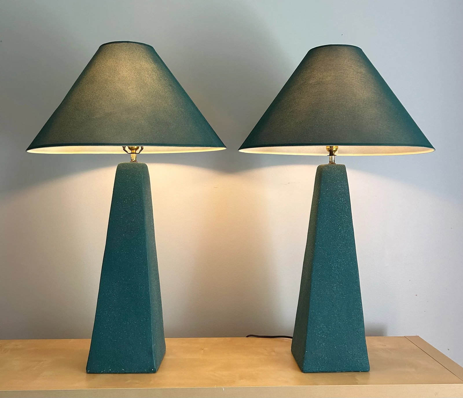 Vintage 1980's Teal Blue Custom Made Ceramic Large Table Lamps - 8