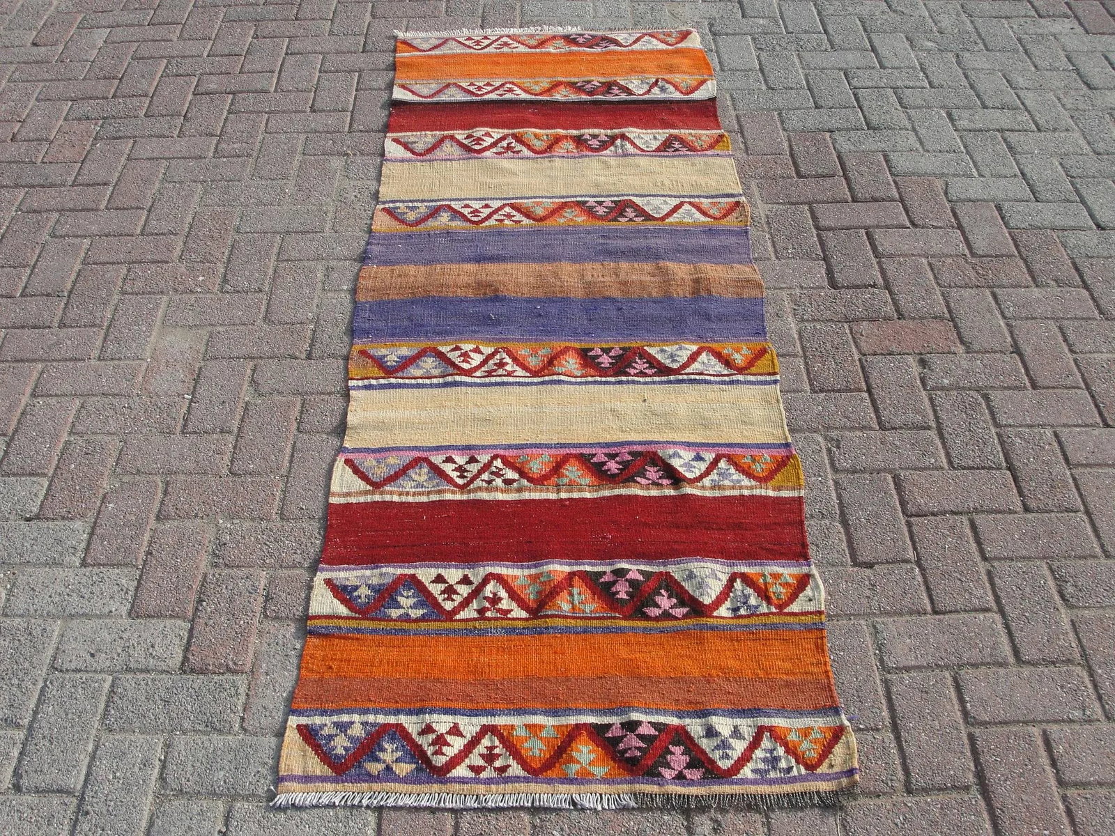 Vintage Turkish Kilim Rug, Kilim Runner 2.8 X 7.5 Ft - 11