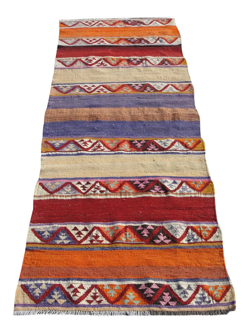 Vintage Turkish Kilim Rug, Kilim Runner 2.8 X 7.5 Ft: Vintage handwoven Turkish kilim rug. It is handmade of very fine quality natural wool in all colors. ready to use. The colors come from vegetable dyes. Condition: Alterations: Original Condition Unalt