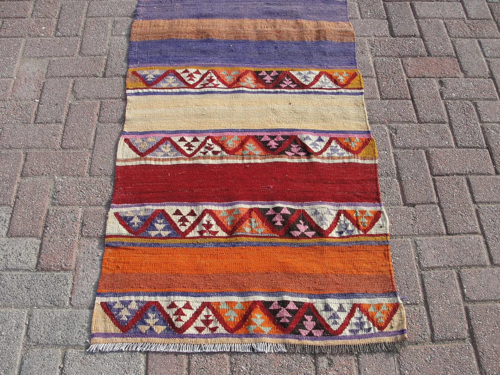 Vintage Turkish Kilim Rug, Kilim Runner 2.8 X 7.5 Ft - 2