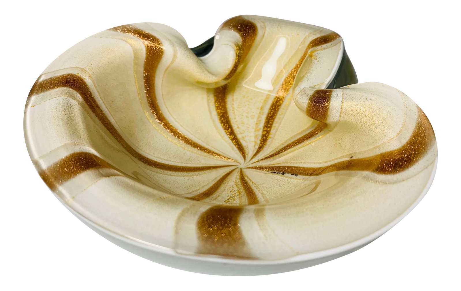 1950s Vintage Alfredo Barbini Italian Murano Cased Glass Dish With Gold and White Swirl (1 of 9)