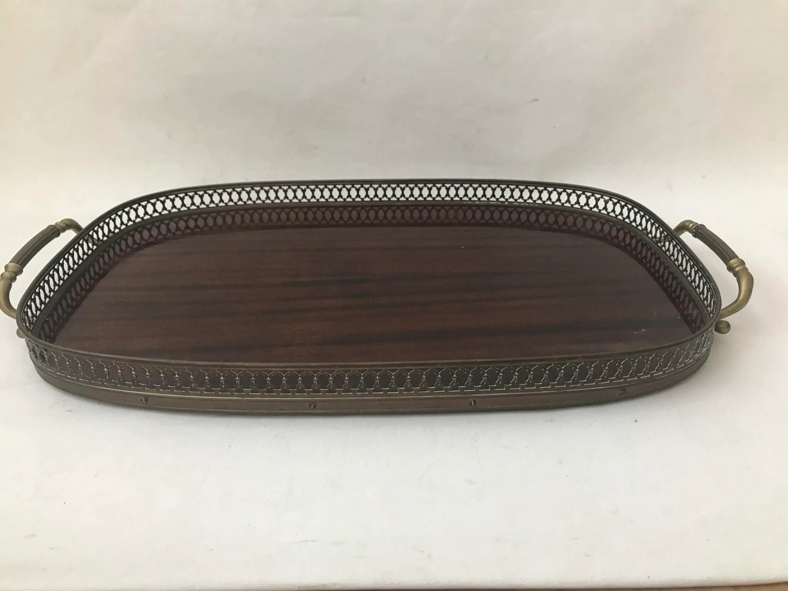 Mahogany Brass Serving Tray Mid Century - 2
