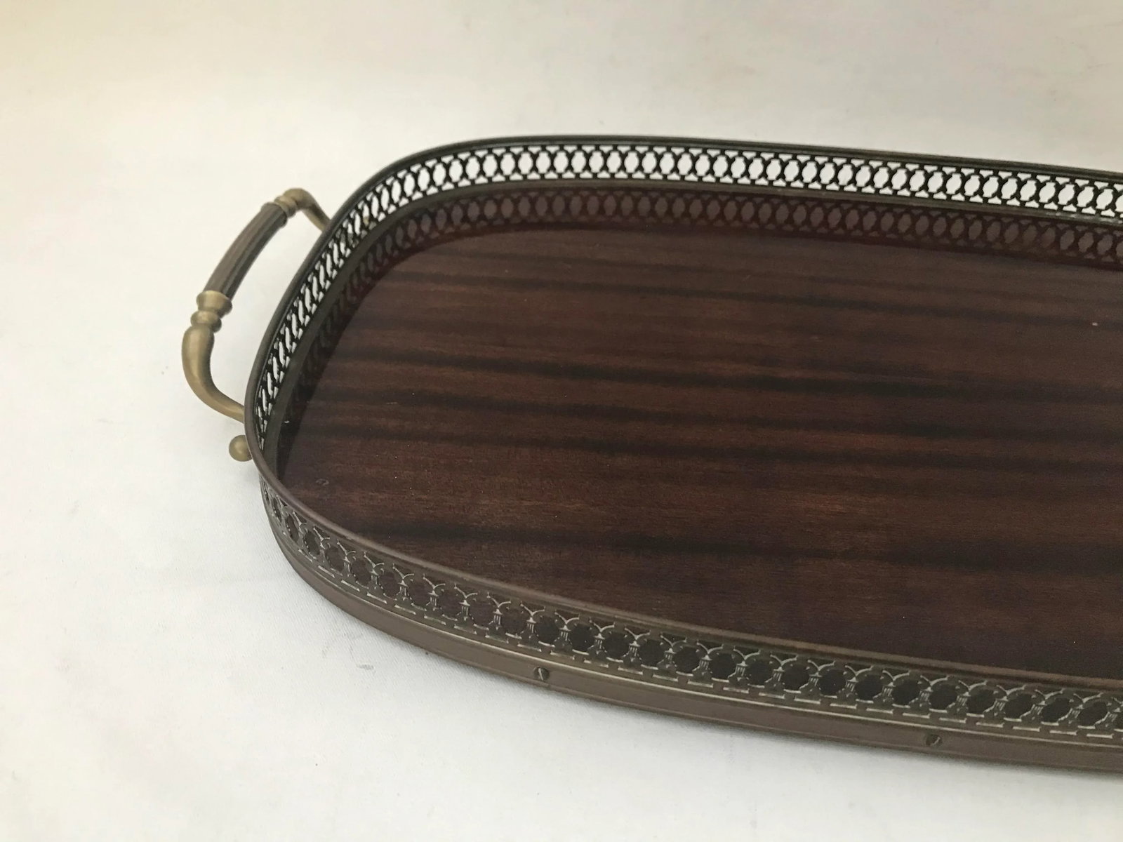 Mahogany Brass Serving Tray Mid Century - 3