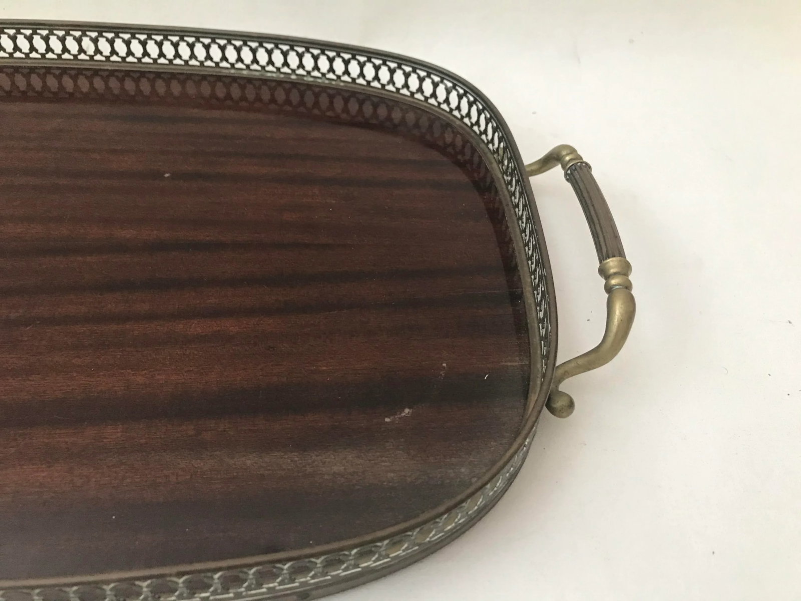 Mahogany Brass Serving Tray Mid Century - 4