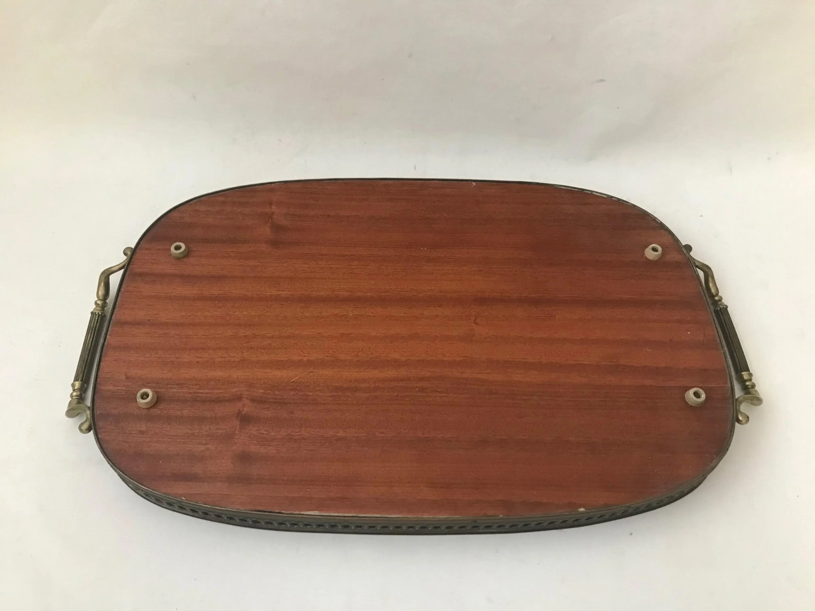 Mahogany Brass Serving Tray Mid Century - 5