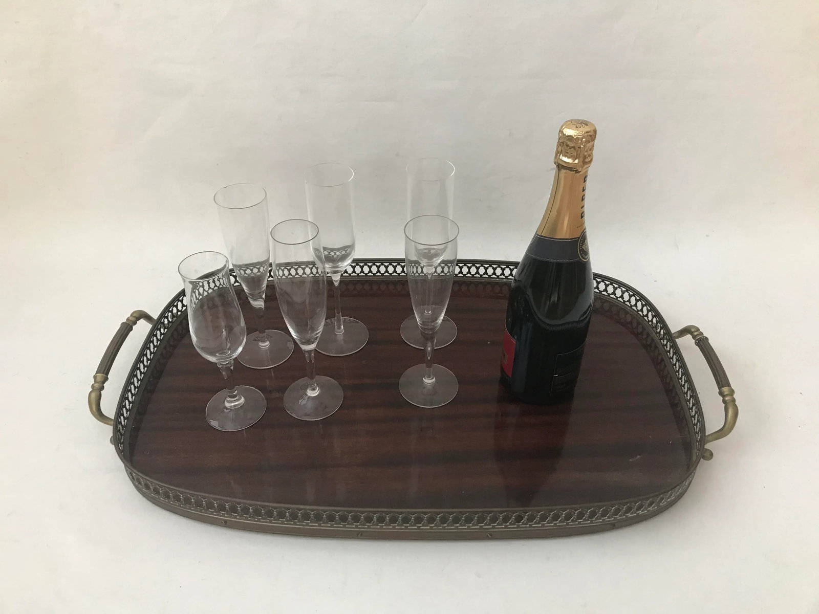 Mahogany Brass Serving Tray Mid Century - 6