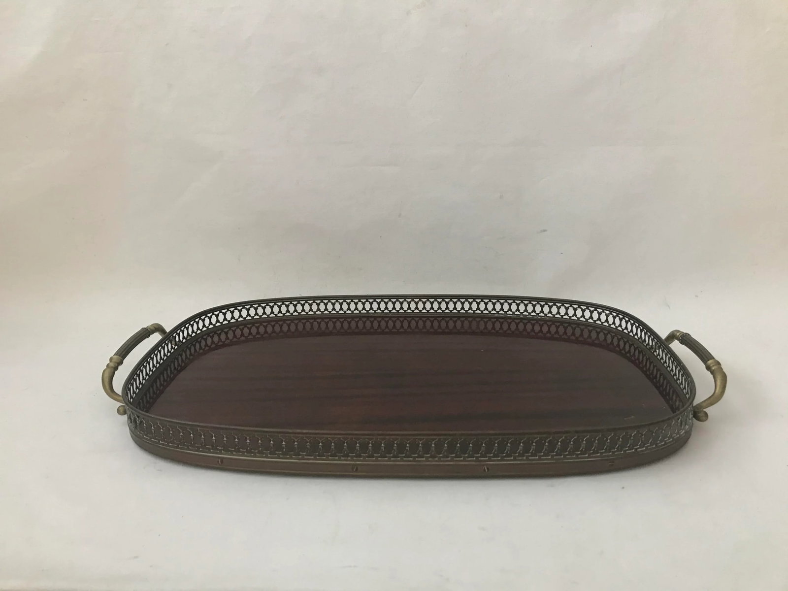 Mahogany Brass Serving Tray Mid Century - 7