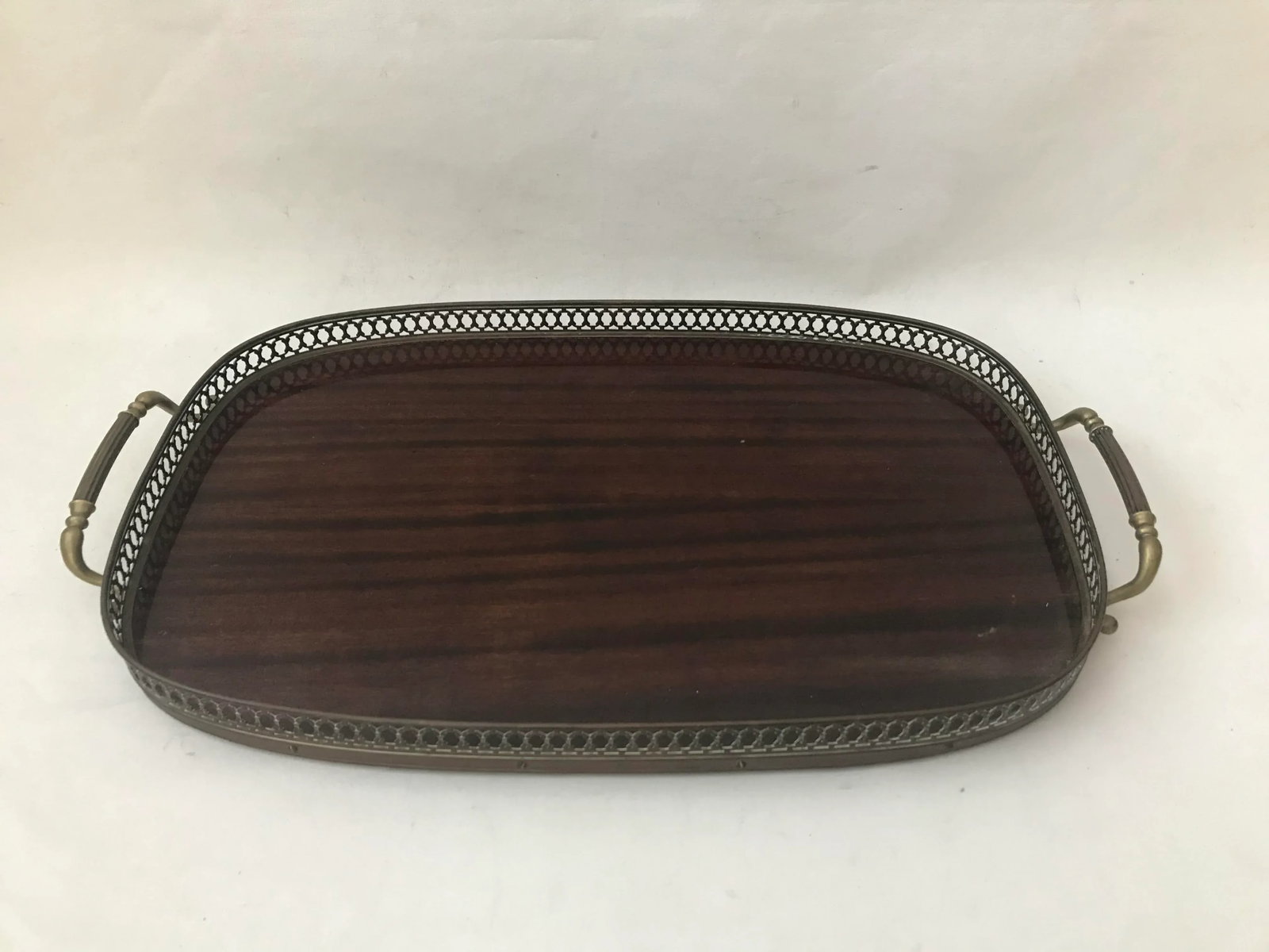 Mahogany Brass Serving Tray Mid Century - 8