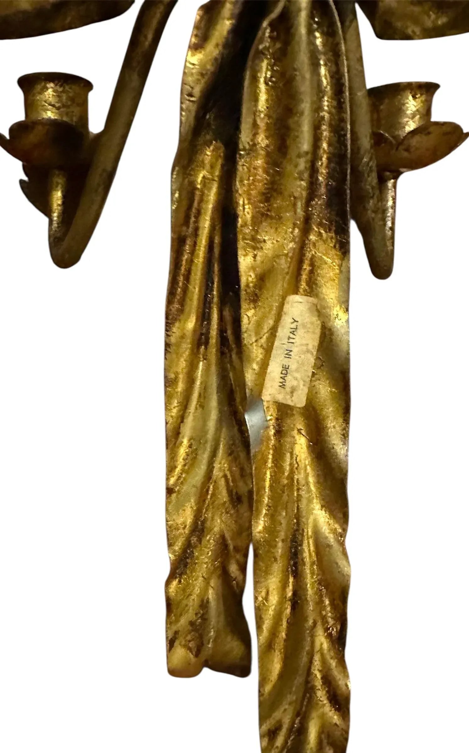 Vintage Italian Gilt Tole Gold Bow Wall Sconces / Candle Holders, a Pair - 6
