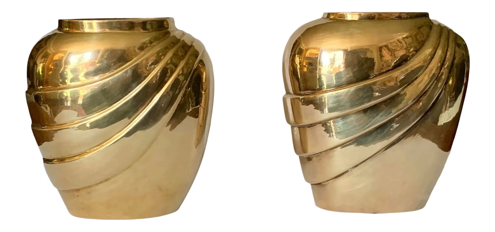 1970s Hollywood Regency Brass Vases - a Pair: Stunning 1970's pair of brass vases with drape design. Would be wonderful on a mantle or bedside. So many options where these can go. Condition: Alterations: Original Condition Unaltered
