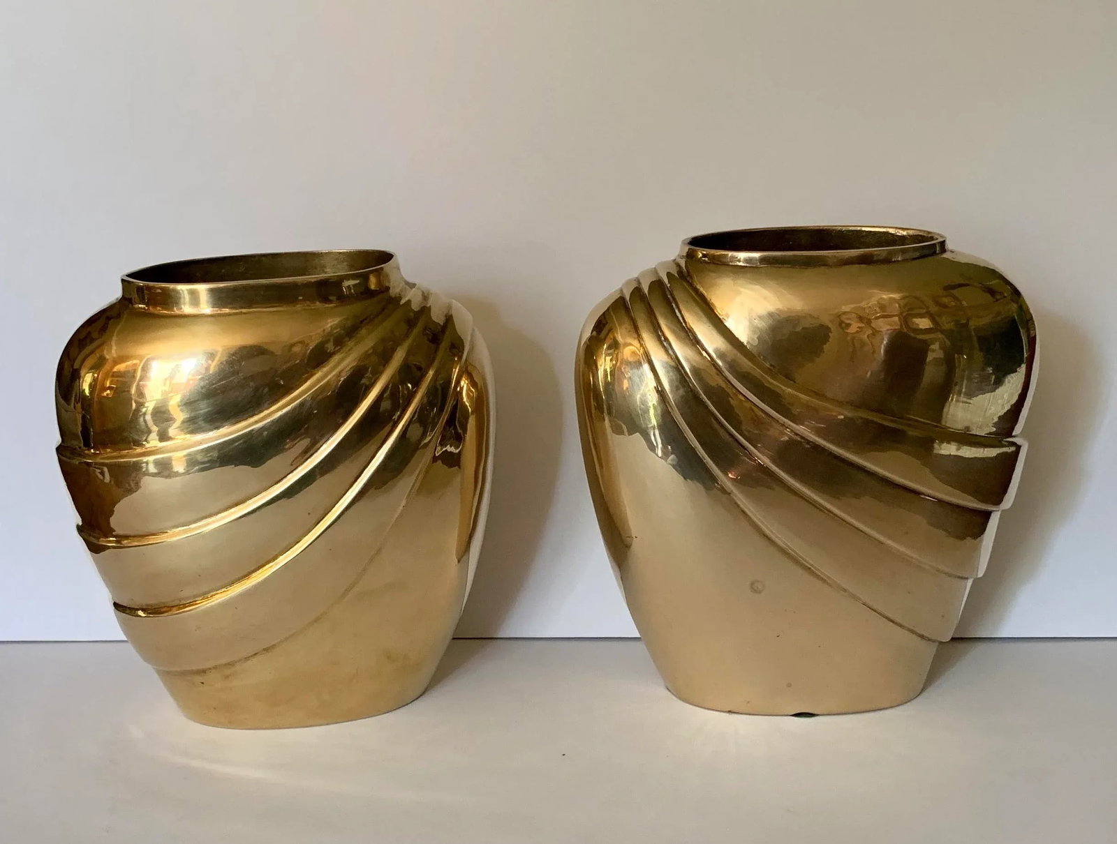 1970s Hollywood Regency Brass Vases - a Pair - 2