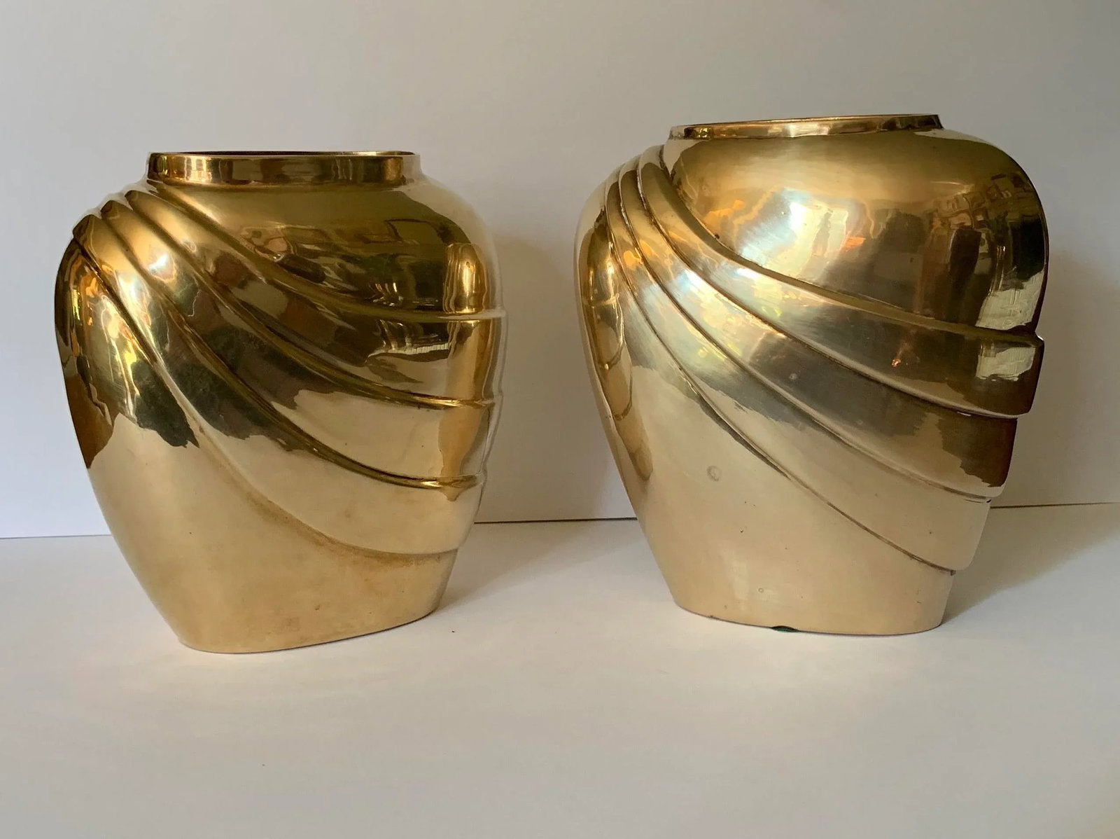 1970s Hollywood Regency Brass Vases - a Pair - 4