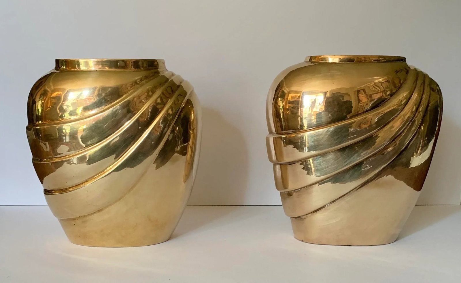 1970s Hollywood Regency Brass Vases - a Pair - 6
