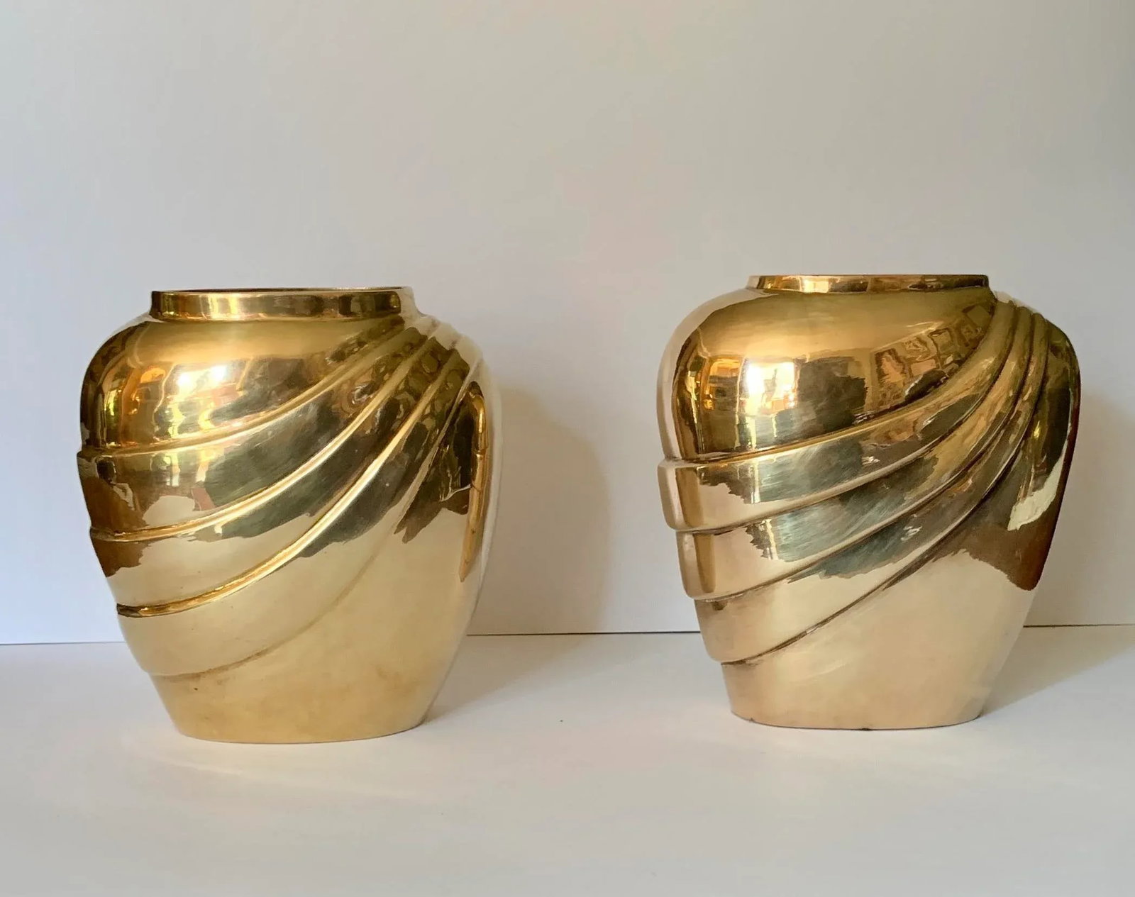 1970s Hollywood Regency Brass Vases - a Pair - 7