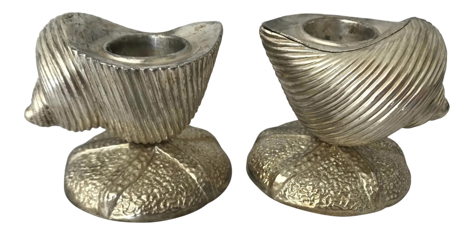 Towle Silver Sea Shell and Sand Dollar Shaped Candle Holders - a Pair: Darling pair of Towle seashell and sand dollar candle holders. Acquired from an estate in south Florida. Condition: Alterations: Original Condition Unaltered Imperfections: Some Imperfections Conditio