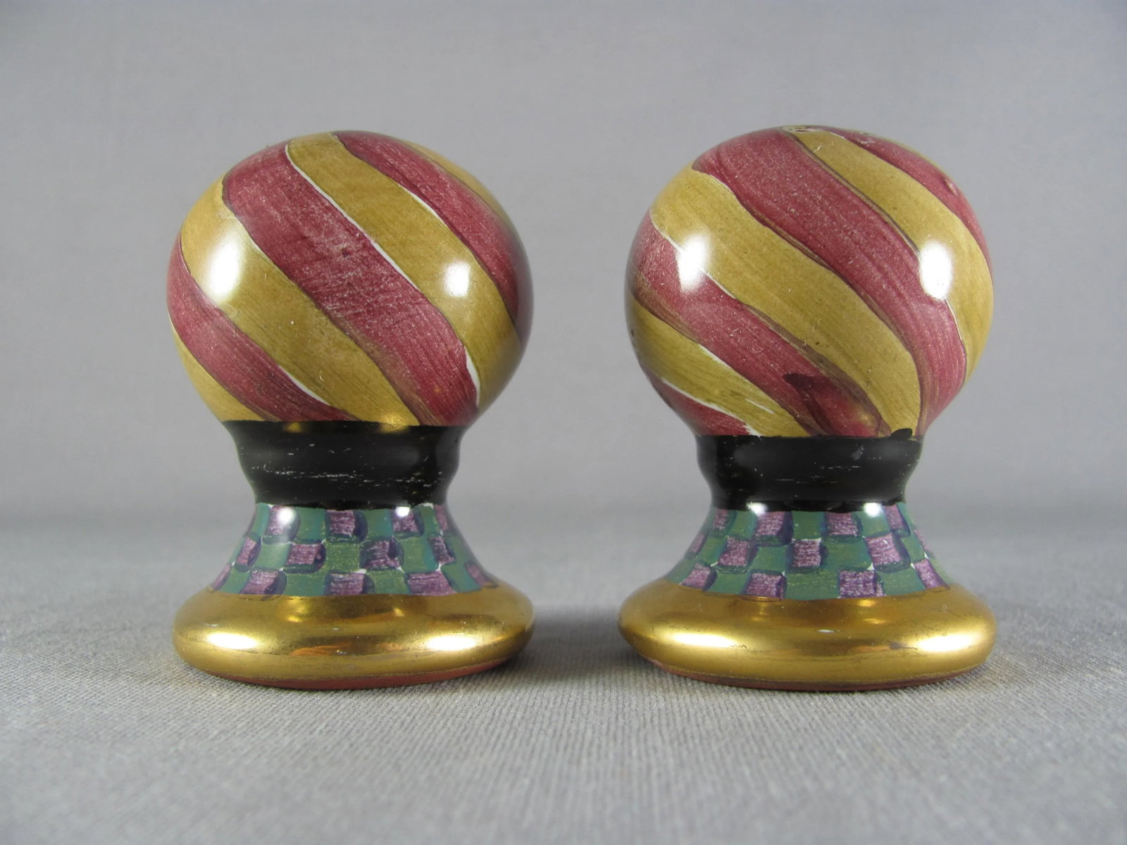 Mackenzie Childs Torquay Frank & Mustard Stripe Salt & Pepper Shakers - a Pair - 2