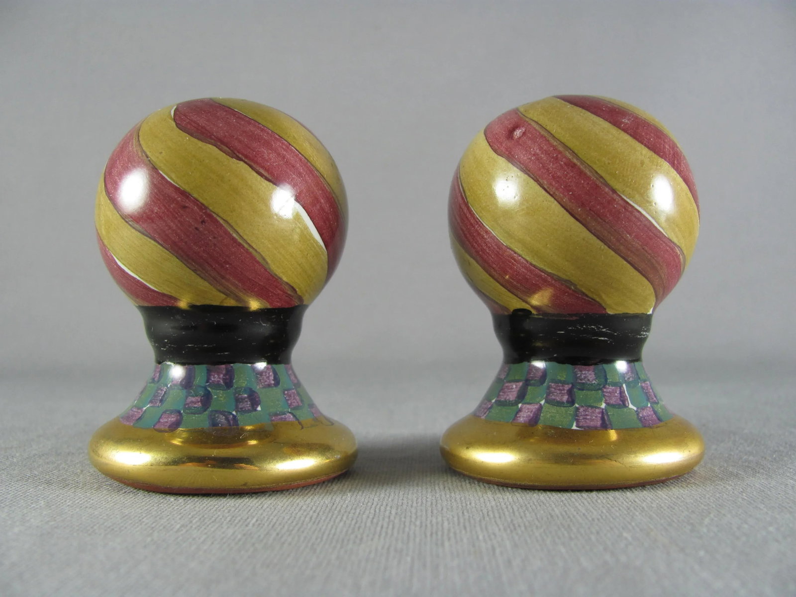 Mackenzie Childs Torquay Frank & Mustard Stripe Salt & Pepper Shakers - a Pair - 3