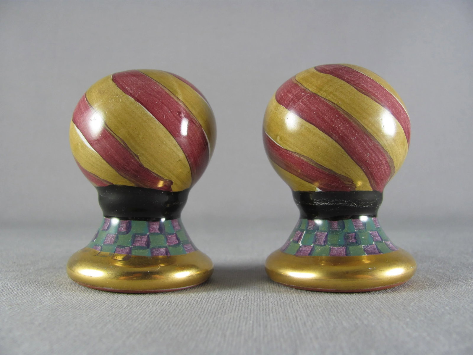 Mackenzie Childs Torquay Frank & Mustard Stripe Salt & Pepper Shakers - a Pair - 4