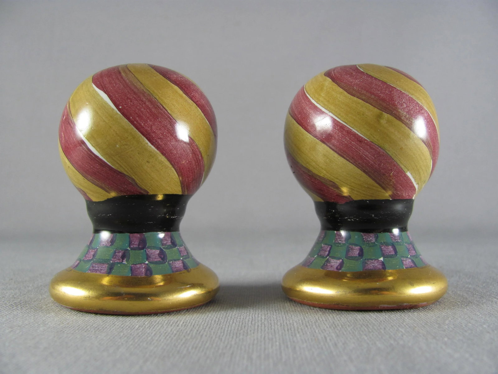 Mackenzie Childs Torquay Frank & Mustard Stripe Salt & Pepper Shakers - a Pair - 5