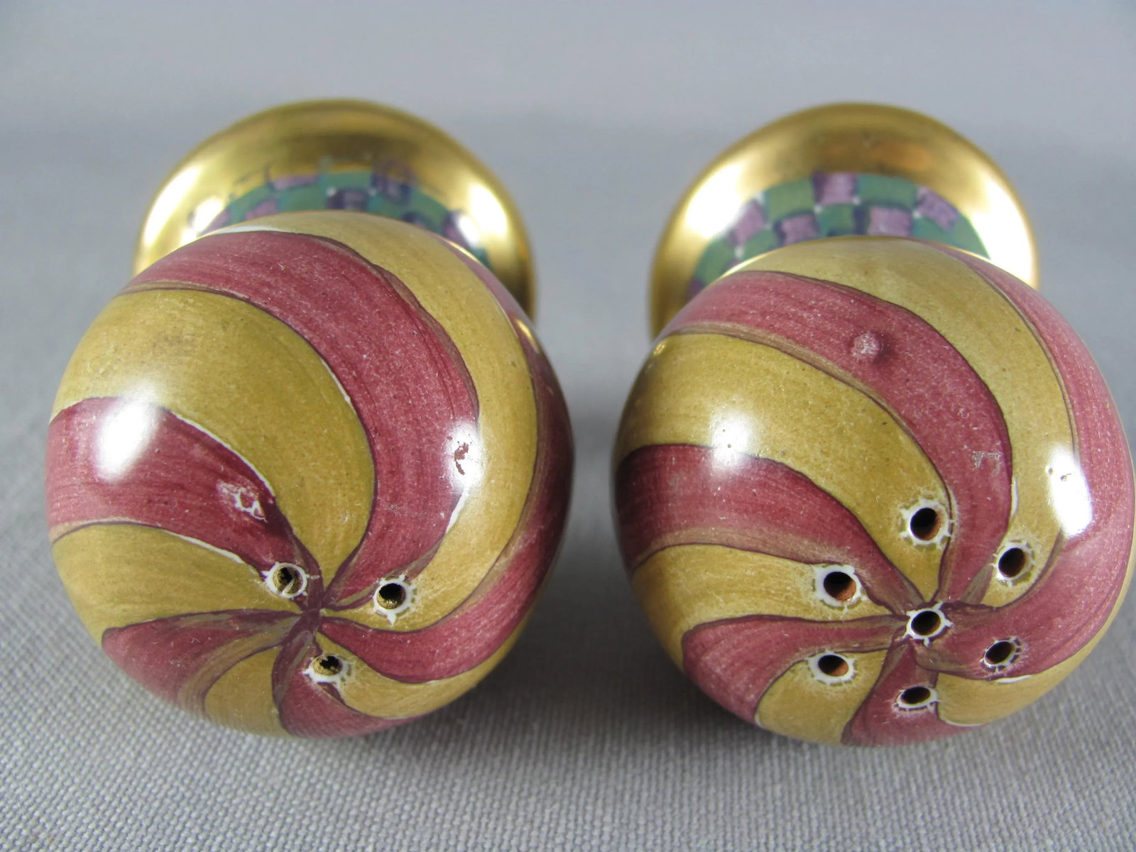 Mackenzie Childs Torquay Frank & Mustard Stripe Salt & Pepper Shakers - a Pair - 7